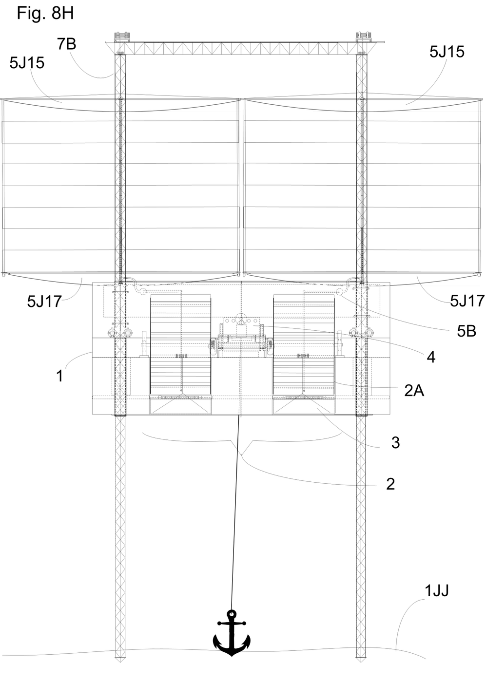 Fig. 8H: Sails raised, platform anchored